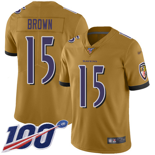 Baltimore Ravens Limited Gold Men Marquise Brown Jersey NFL Football #15 100th Season Inverted Legend->baltimore ravens->NFL Jersey